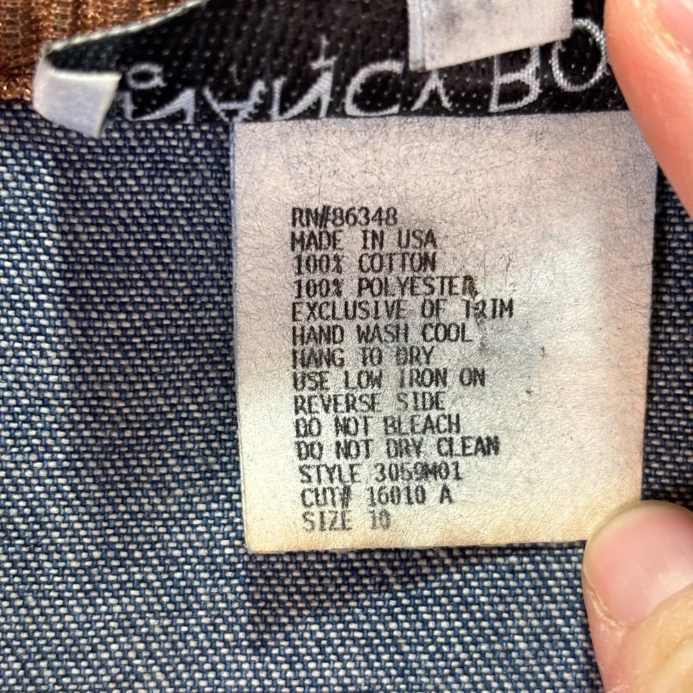 Vtg Nancy Bolen City Girl Womens Denim Western Jacket Blue Corduroy Trim Size 10